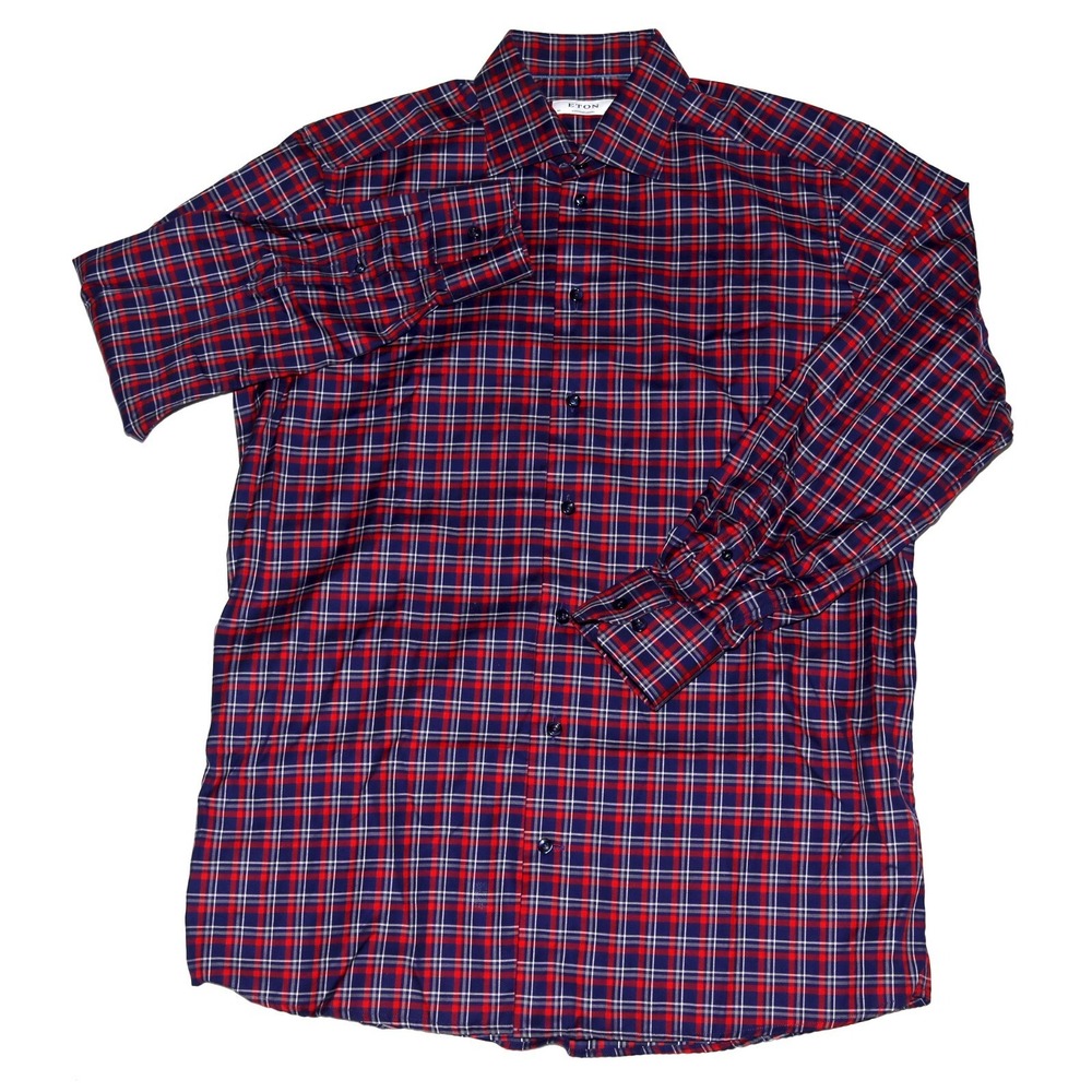 ETON Contemporary Mens Long Sleeve Button Front Plaid Shirt Size Large 42-16 1/2